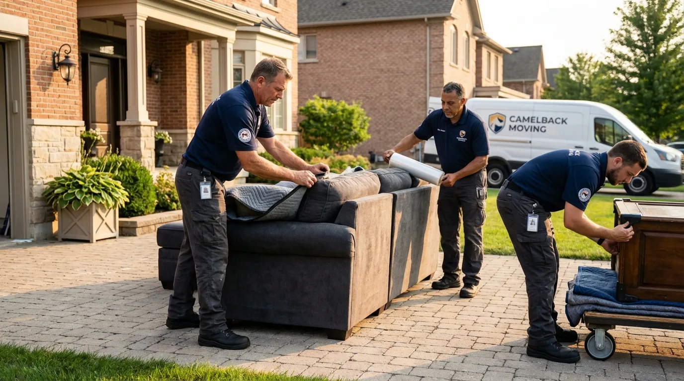 Large estate moving crew wrapping furniture in Loma, CO